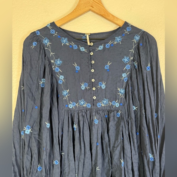 Free People Kiss From A Rose Long Sleeve Floral Embroidered Boho Blouse Small - Picture 8 of 12